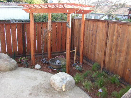 Custom Redwood Trellis and Water Feature 