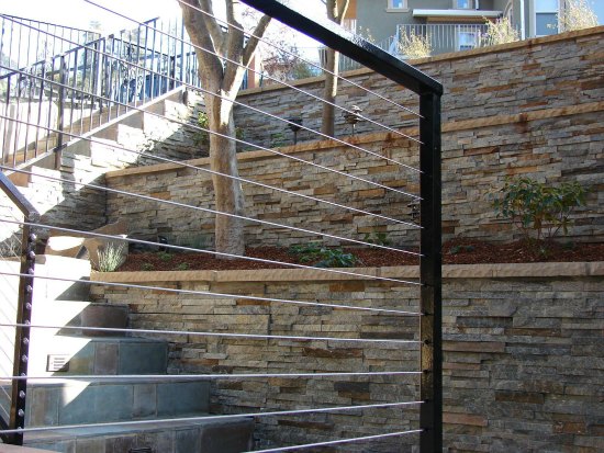 Custom Wire Handrailing with Terraced Retaining Wall 