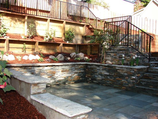 Landscaped Hillside with Stone Walls 
