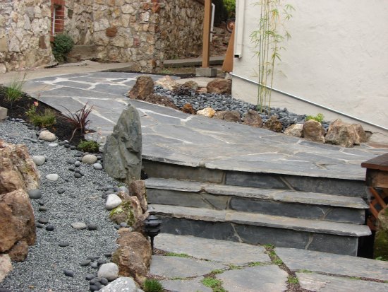 Stone Steps in Backyard Japanese Garden 