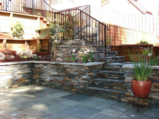 Stone Walls and Stairs with Iron Hand Railings 