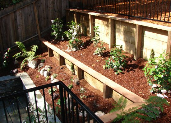 Wood Retaining Walls with Plantings 